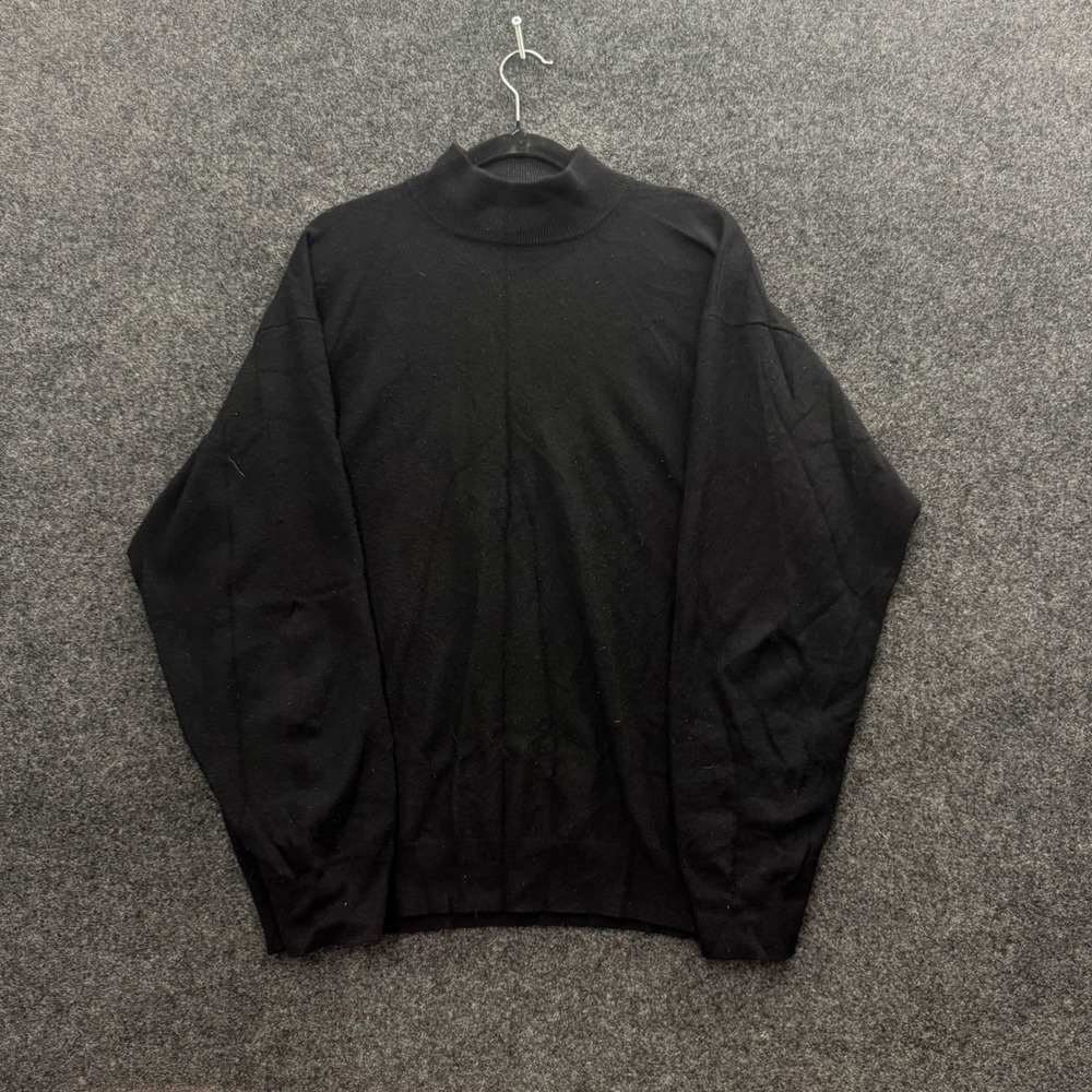 Vintage TSE Black 100% Pure Cashmere Mock Neck Sweater Mens XL Long Sleeve As Is